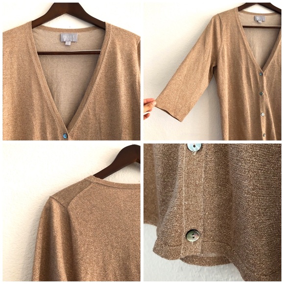 Pure Collection Tan Gold Shimmer Lurex Cardigan - Picture 4 of 8